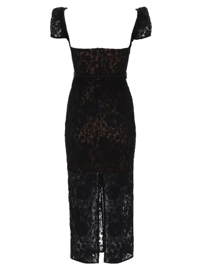 Self-portrait Belted Embellished Cotton-blend Lace Midi Dress In Black