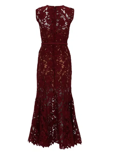 Self-portrait Fitted Guipure Lace Midi Dress With Removable Belt In Red