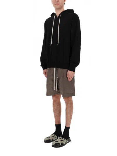 Rick Owens Hooded Sweatshirt Print Oversized Ribbed Cuffs In Black