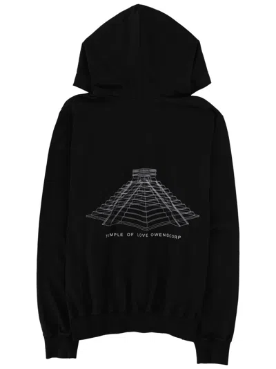 Rick Owens Hooded Sweatshirt Print Oversized Ribbed Cuffs In Black