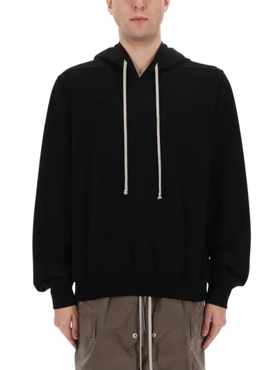 Rick Owens Hooded Sweatshirt Print Oversized Ribbed Cuffs In Black