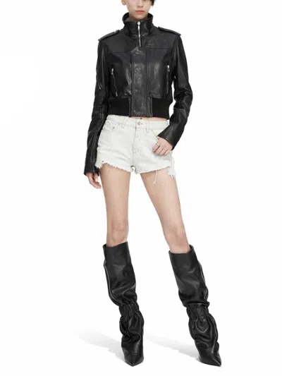 Rick Owens Denim Shorts With Bias Cutoffs In White