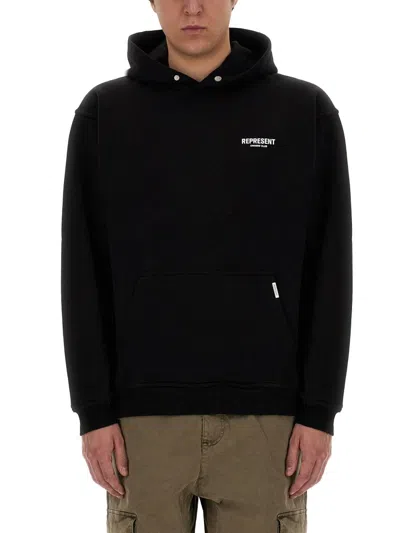 Represent Black Hoodie With Logo Lettering Detail On The Front And Maxi Logo Print On The Rear In Cotton Man In Black
