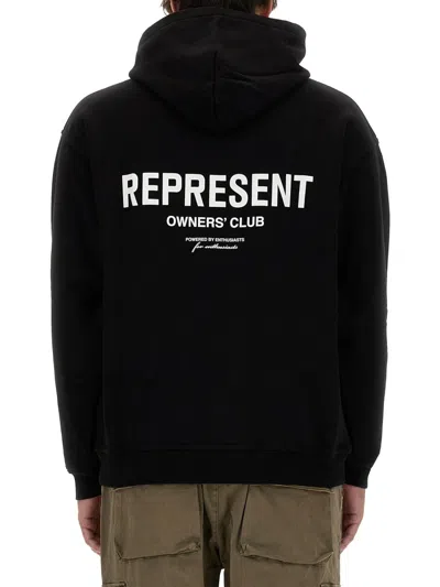Represent Black Hoodie With Logo Lettering Detail On The Front And Maxi Logo Print On The Rear In Cotton Man In Black