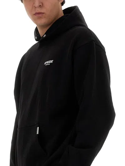 Represent Black Hoodie With Logo Lettering Detail On The Front And Maxi Logo Print On The Rear In Cotton Man In Black