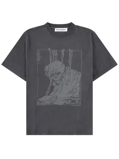 Our Legacy Men S Box T-shirt Angry Fan Mail Print In Gray