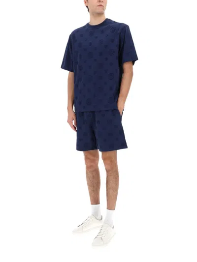 Casablanca Crew Neck T Shirt Embossed Pattern In Blue