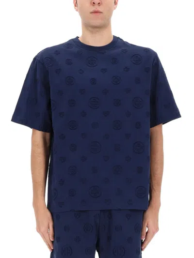 Casablanca Crew Neck T Shirt Embossed Pattern In Blue