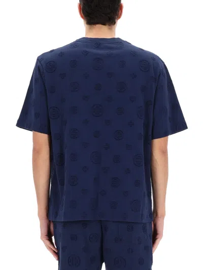 Casablanca Crew Neck T Shirt Embossed Pattern In Blue