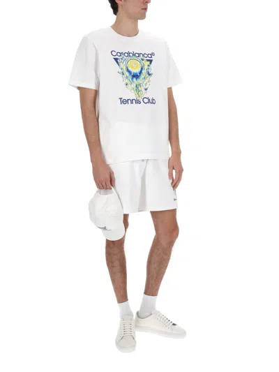 Casablanca Men White Crewneck T-shirt With Logo Print On The Front In Cotton Man