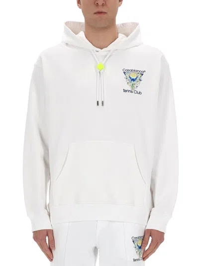 Casablanca Tennis Club Logo-print Hooded Cotton Sweatshirt In White