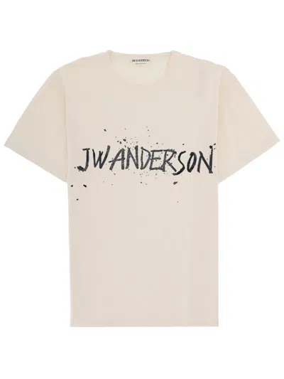 Jw Anderson Mens Ecru Circular Brand-print Cotton T-shirt In Neutral