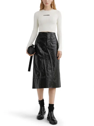 Jil Sander Fitted Cropped Polyamide-blend Long Sleeve Top In White