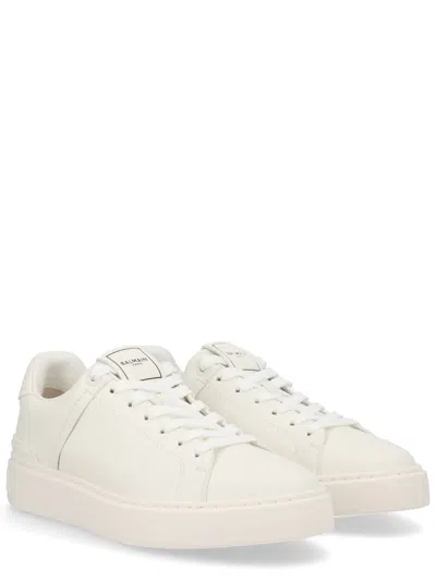 Balmain Logo-embossed Leather Sneakers In Neutral