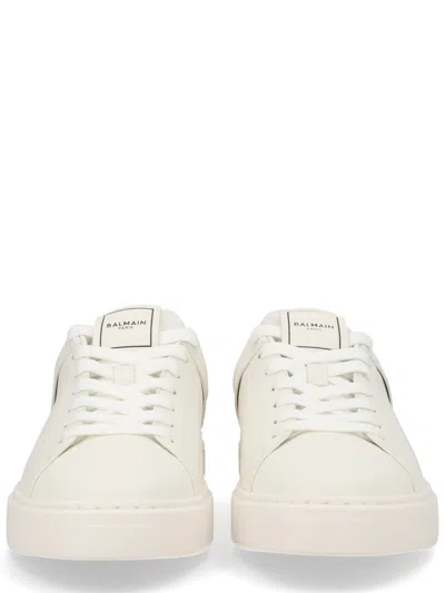 Balmain Logo-embossed Leather Sneakers In Neutral