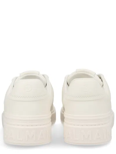 Balmain Logo-embossed Leather Sneakers In Neutral