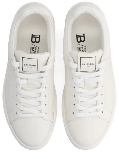 Balmain Logo-embossed Leather Sneakers In Neutral