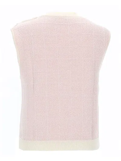 Balmain Knit Top Button Detail Sleeveless Round Neck In Pink