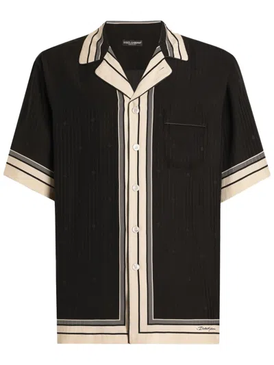 Dolce & Gabbana Men Hawaii Shirt With Logo And Striped Print In Brown