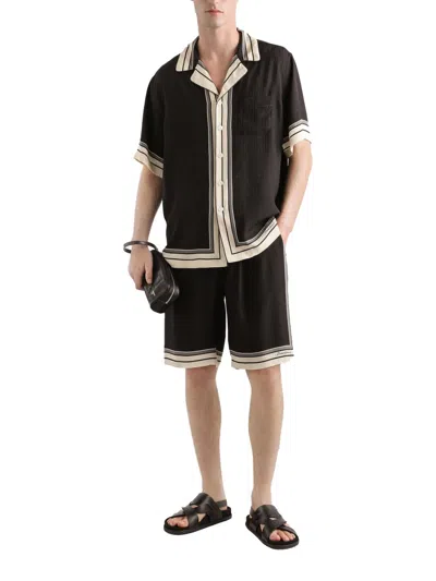 Dolce & Gabbana Men Hawaii Shirt With Logo And Striped Print In Brown
