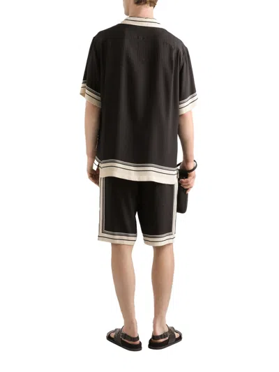 Dolce & Gabbana Men Hawaii Shirt With Logo And Striped Print In Brown