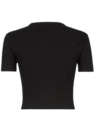 Fendi Women T-shirt A Coste Cropped Con Dettaglio Logo In Cotone Stretch Nero Donna In Black