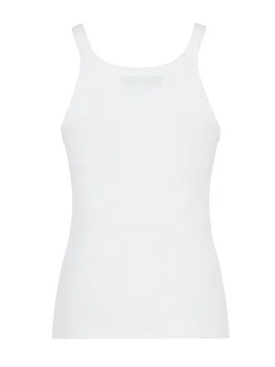 Fendi Women White Ribbed Tank Top With Contrasting Logo Embroidery In Stretch Cotton Woman