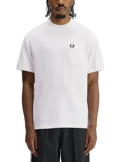 Fred Perry Ringer Wreath-embroidered T-shirt In White