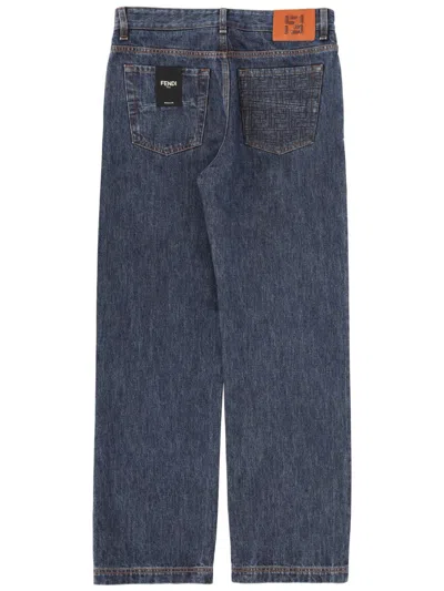 Fendi Regular Fit Cotton Jeans In Blue