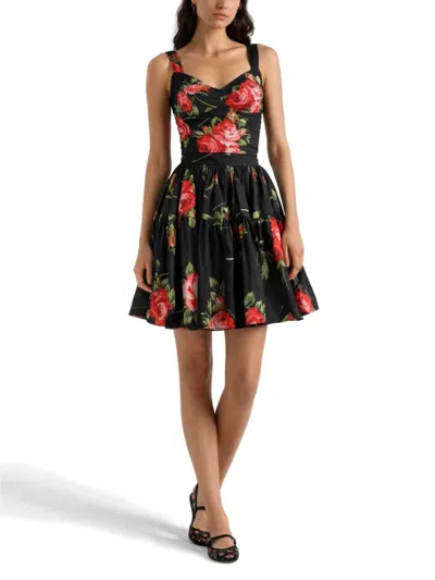 Dolce & Gabbana Top Nero In Seta Con Stampa Floreale Dolce E Gabbana In Black