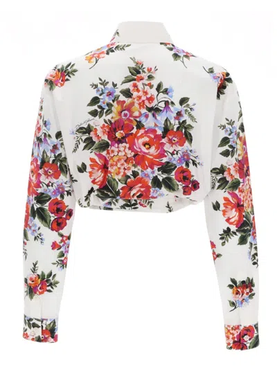 Dolce & Gabbana Cotton Shirt With A Bouquet Of Flowers Print Shirts White In Black