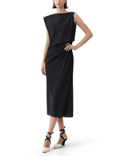 Jacquemus Drap Cotton-blend Poplin Midi Dress In Black