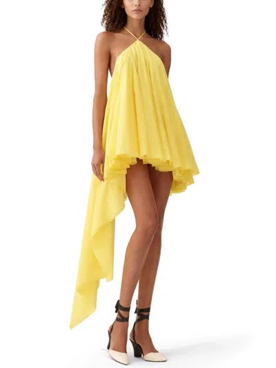 Jacquemus Courte Asymmetric Cotton-blend Crepon Halterneck Dress In Yellow