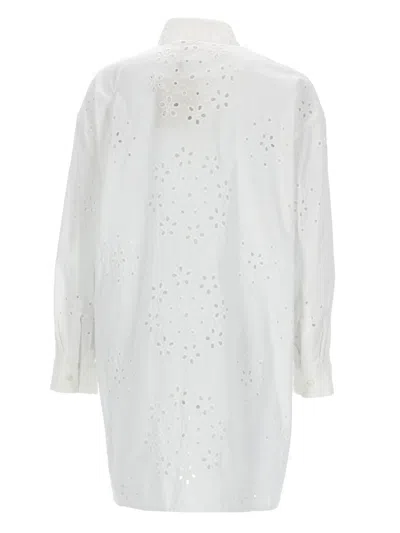 Herno Long Shirt With Perforated Pattern In White