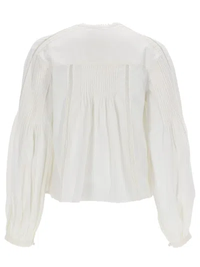 Isabel Marant Cubraly Lace-trimmed Ruffled Pintucked Cotton-poplin Blouse In White