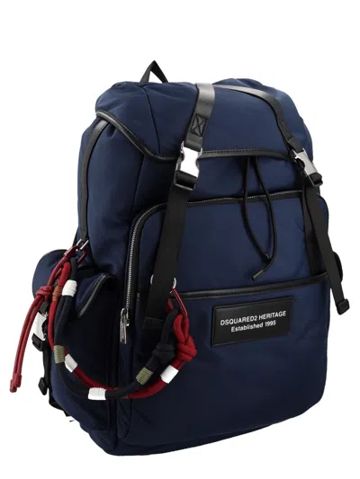 Dsquared2 Backpack Rope Detail Adjustable Straps Top Handle In Blue