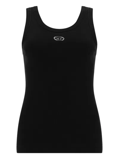 Diesel Black Tank Top With Logo On The Front And Ribbed Design In Cotton Woman In Blue