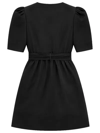 Ganni Belted Bow-embellished Stretch-cotton Poplin Midi Dress In Black