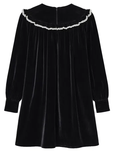 Ganni Stretch Velvet Jersey Collar Mini Dress In Black