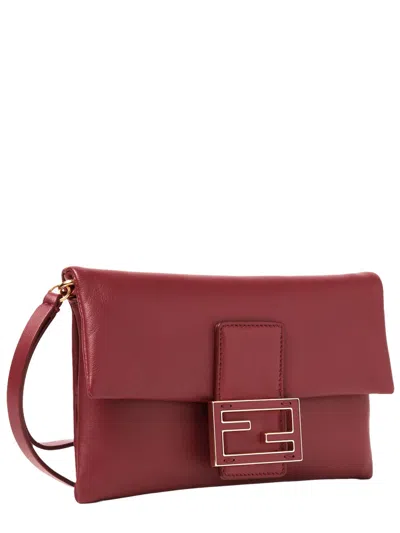 Fendi Nappa Leather Mamma Baguette Pouch With Chain In Burgundy