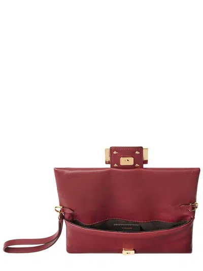 Fendi Nappa Leather Mamma Baguette Pouch With Chain In Burgundy