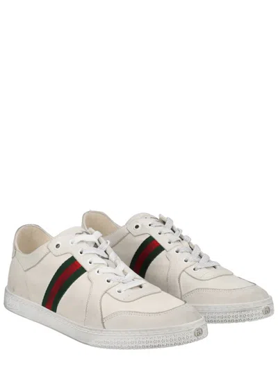 Gucci Leather Stretch Lace Up Sneakers Signature Stripe In Multi