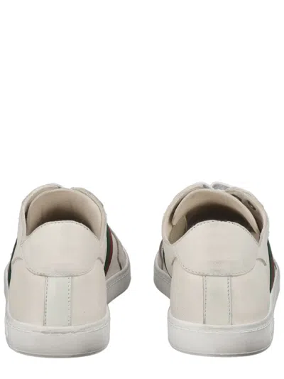 Gucci Leather Stretch Lace Up Sneakers Signature Stripe In Multi