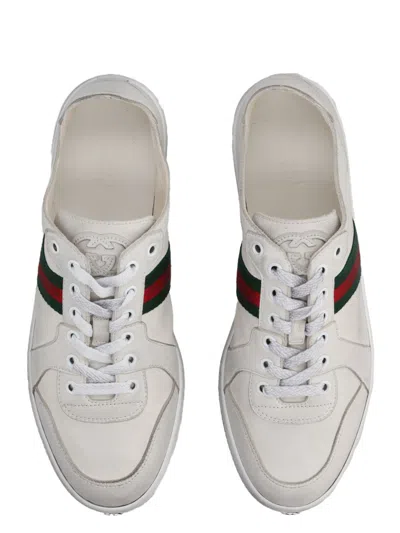 Gucci Leather Stretch Lace Up Sneakers Signature Stripe In Multi