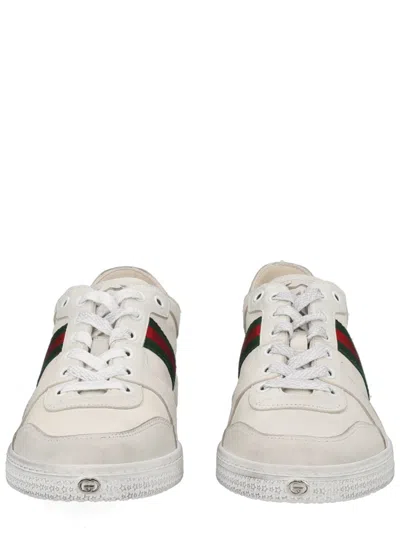 Gucci Leather Stretch Lace Up Sneakers Signature Stripe In Multi