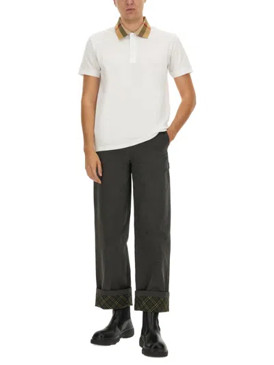 Burberry Check-collar White Polo Shirt With Three-button Placket