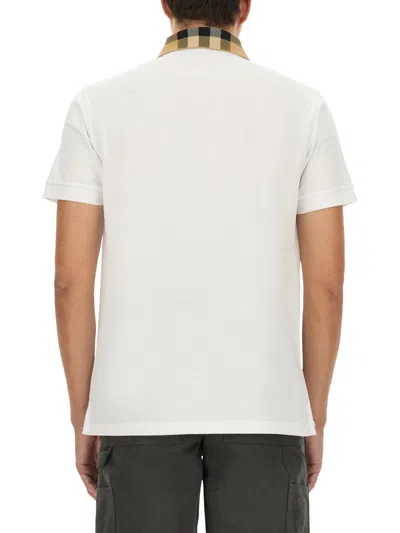 Burberry Check-collar White Polo Shirt With Three-button Placket