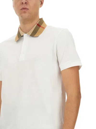 Burberry Check-collar White Polo Shirt With Three-button Placket