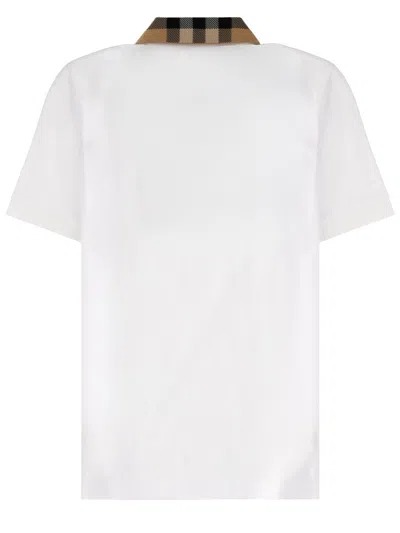 Burberry Check-collar White Polo Shirt With Three-button Placket