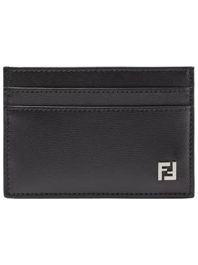 Fendi Squared Ff Logo Compact Card Holder In Black